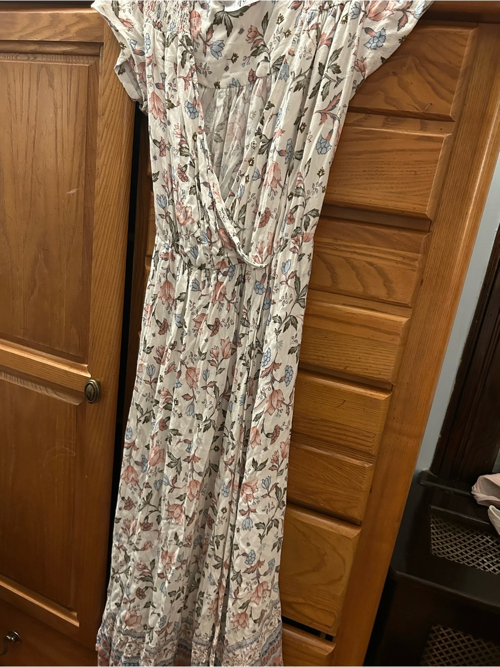 Floral Cream Maxi Dress with Pink & Blue Print